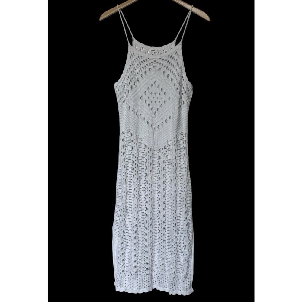 Aerie White Crochet Cover Up Dress Size Large Midi Cotton Knit Spaghetti Straps
